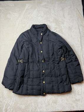 Fashion Bug Black Down Puffer Jacket Coat With Gold Hardware